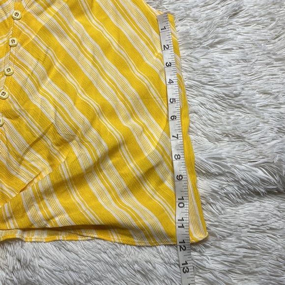 Lulu's Oceanna Yellow Striped Button-Up Tie-Front Tank Top - Picture 7 of 9